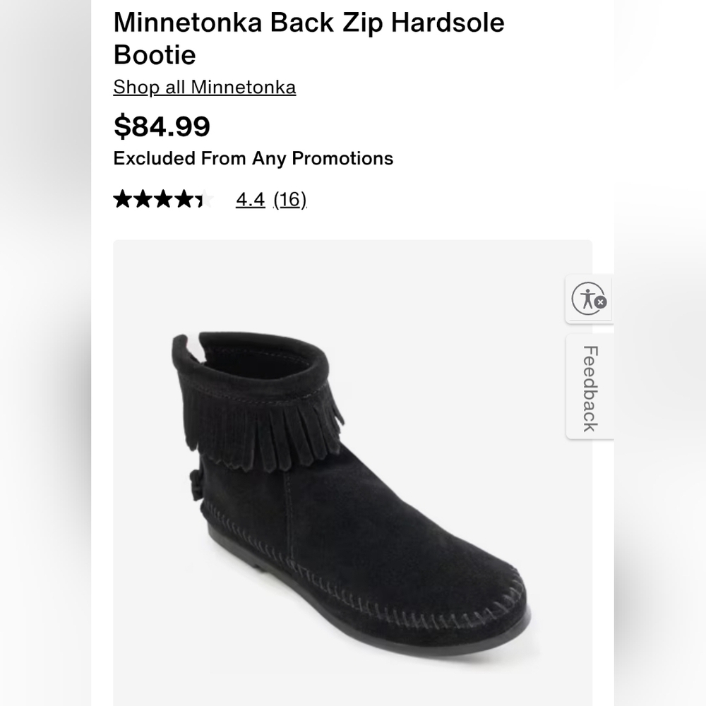 Minnetonka Back Zip Hard Sole Bootie Moccasin Fringe Suede Sz 9